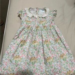 Girls Floral Bunny Print Dress - Pink & Cream Easter